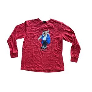Polo Ralph‎ Lauren Men T-shirt Bear Skiing Red Tee Sz Medium Vintage Preppy